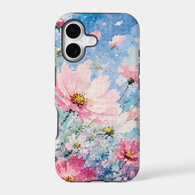 Watercolor Cosmos Blossoms in Geometric Style (Back)