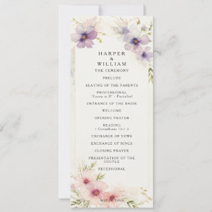 Watercolor cosmos flowers wedding program invitation