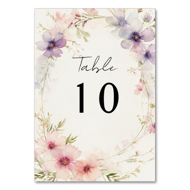 Watercolor cosmos flowers wedding table number (Back)
