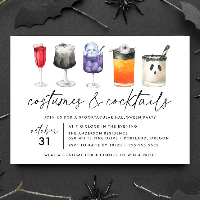 Watercolor Costumes and Cocktails Halloween Party Invitation (Creator Uploaded)