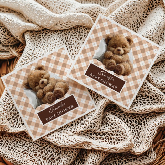 Watercolor Cosy Brown Teddy Bear Baby Shower Napkin (Creator Uploaded)