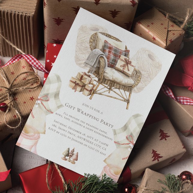 Watercolor Cosy Christmas Gift Wrapping Party Invitation (Creator Uploaded)