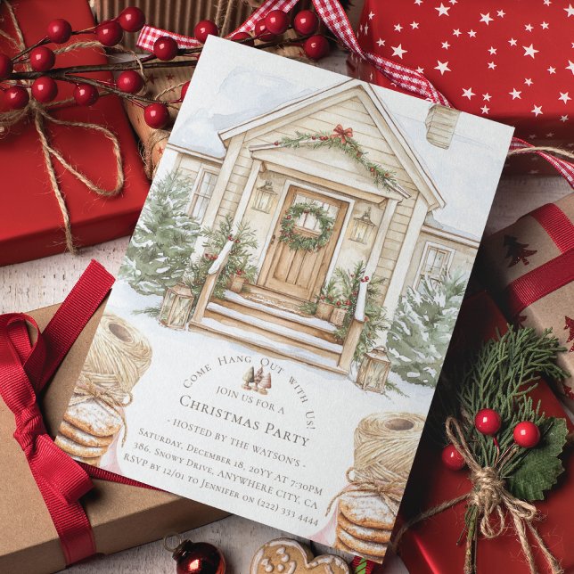 Watercolor Cosy Christmas Home Party Invitation (Creator Uploaded)