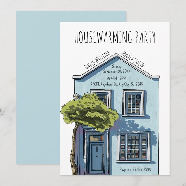Watercolor cosy small home open house invitation (Front/Back)