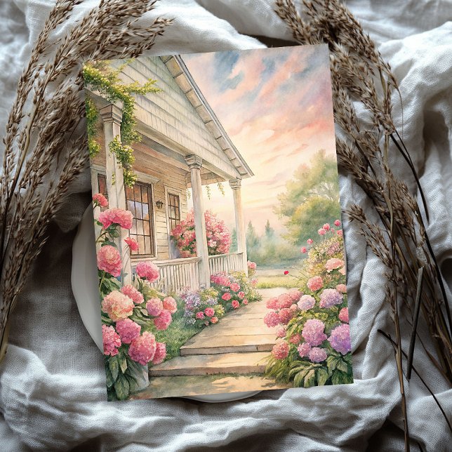 Watercolor cosy white house pink peonies garden tissue paper (Watercolor cozy white house pink peonies garden tissue paper)