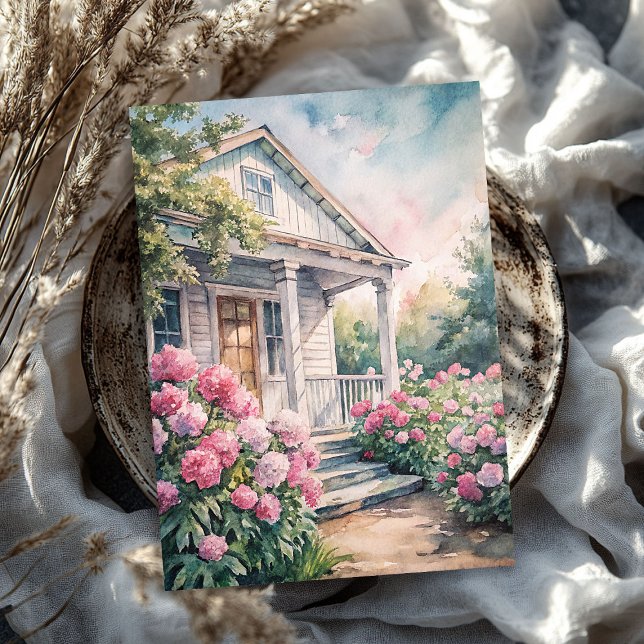 Watercolor cosy white house pink peonies garden tissue paper (Watercolor cozy white house pink peonies garden tissue paper)