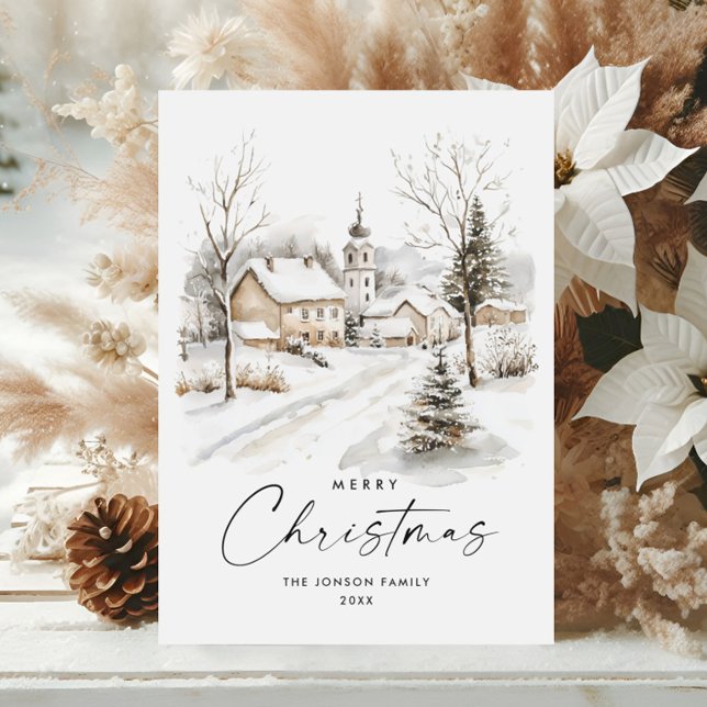 Watercolor Cosy Winter Country Christmas Holiday Card (Creator Uploaded)