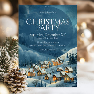 Watercolor Cosy Winter Village Christmas Party Invitation