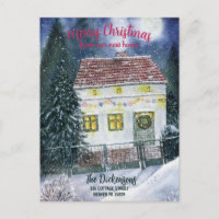 Watercolor Cottage Christmas Moving Announcement