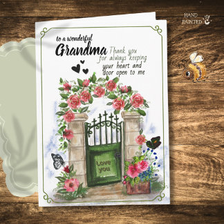 Watercolor Cottage Garden Gate Grandma Card
