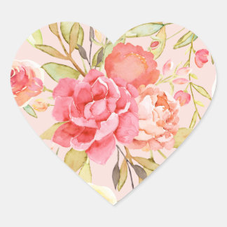 Watercolor Cottage Garden Roses Scrapbook Heart Sticker