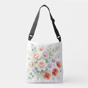 Watercolor Cottage Garden Wildflower Bouquet Crossbody Bag