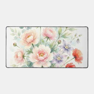 Watercolor Cottage Garden Wildflower Bouquet Desk Mat