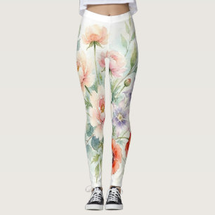 Watercolor Cottage Garden Wildflower Bouquet Leggings