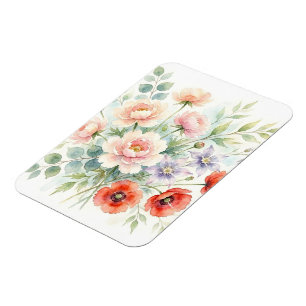 Watercolor Cottage Garden Wildflower Bouquet Magnet