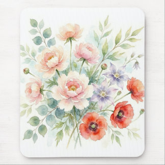 Watercolor Cottage Garden Wildflower Bouquet Mouse Pad