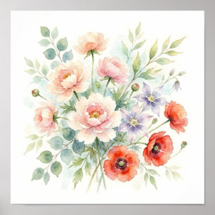 Watercolor Cottage Garden Wildflower Bouquet Poster