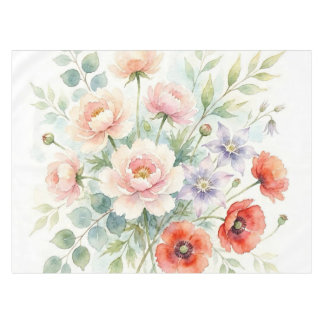 Watercolor Cottage Garden Wildflower Bouquet Tablecloth