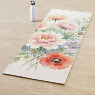 Watercolor Cottage Garden Wildflower Bouquet Yoga Mat