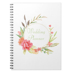 Watercolor Cottage Wreath of Garden Roses Notebook