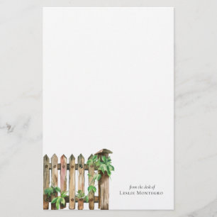 Watercolor Cottagecore Garden Fence with Ivy Stationery