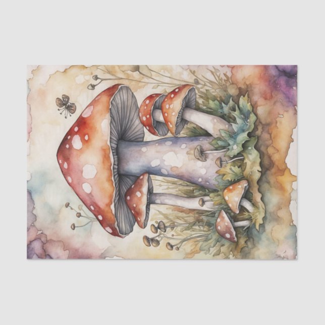 Watercolor Cottagecore Mushroom Decoupage Paper (Front)