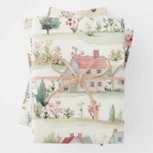 Watercolor Cottagecore Pattern Wrapping Paper Sheet