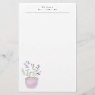 Watercolor Cottagecore Purple Plant in Pink Pot Stationery