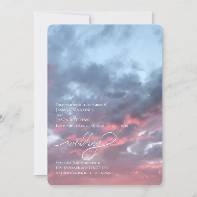 Watercolor Cotton Candy Sky Painted Wedding Invitation (Front)