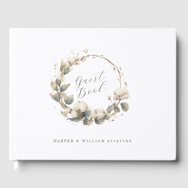 watercolor cotton & eucalyptus wedding guest book (Front)