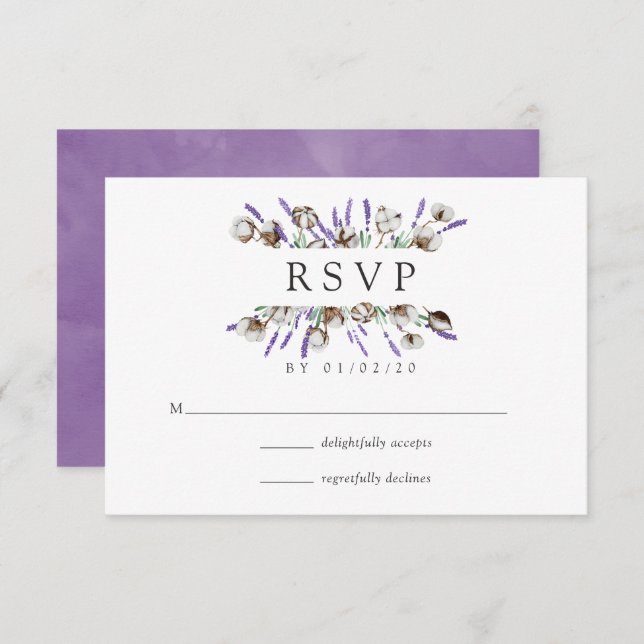 Watercolor Cotton Lavender Country Wedding RSVP Ca (Front/Back)