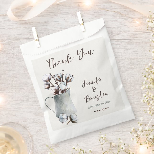Watercolor Cotton Stems in Grey Pitcher Wedding Favour Bags (Clipped)