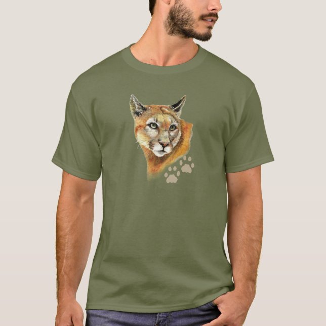 Watercolor Cougar  Puma, Mountain Lion, Animal T-Shirt (Front)