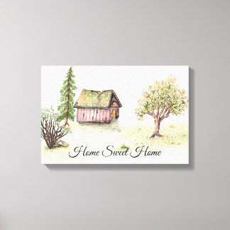 Watercolor Country Barn "Home Sweet Home" Canvas Print