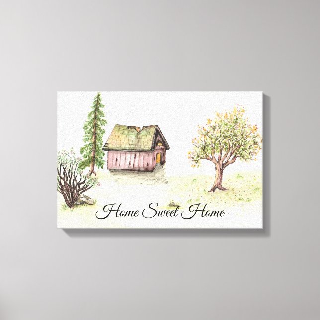 Watercolor Country Barn "Home Sweet Home"   Canvas Print (Front)