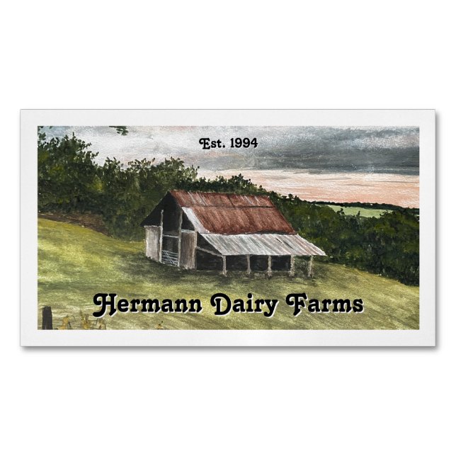 Watercolor Country Barn Scene Magnetic Business Card (Front)