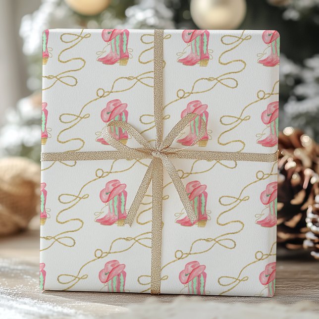 Watercolor Country Christmas Cowboy Boots Wrapping Paper (Creator Uploaded)