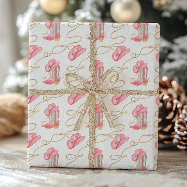 Watercolor Country Christmas Cowboy Boots Wrapping Paper (Creator Uploaded)