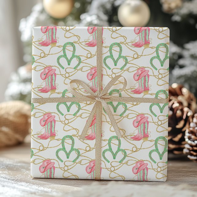 Watercolor Country Christmas Cowboy Boots Wrapping Paper (Creator Uploaded)