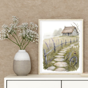 Watercolor Country Cottage Art Print Cottagecore