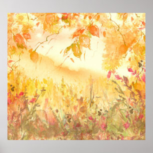 Watercolor Country Forest Landscape Art Poster