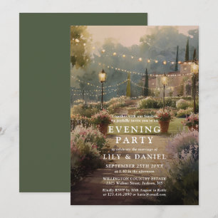 Watercolor Country Garden Wedding Evening Party Invitation