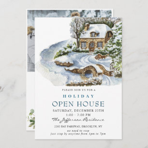 Watercolor Country Holiday Christmas Open House Invitation