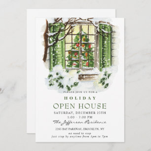 Watercolor Country Holiday Christmas Open House Invitation