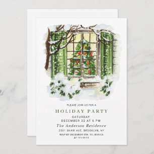 Watercolor Country Holiday House Christmas Party Invitation