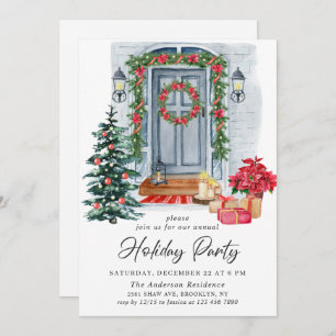 Watercolor Country Holiday House Christmas Party Invitation