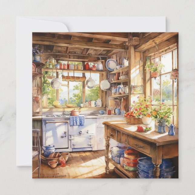 Watercolor Country Kitchen Background Card (Front)