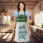 Watercolor Country Kitchen Green Personalised name Apron<br><div class="desc">This design was created though digital art. It may be personalised in the area provided by changing the photo and/or text. Or it can be customised by choosing the click to customise further option and delete or change the colour the background, add text, change the text colour or style, or...</div>
