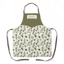 Watercolor Country Olive Pattern Monogram Name