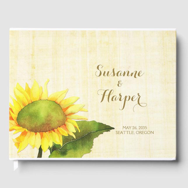 Watercolor Country Sunflower Wedding Guest Book (Front)